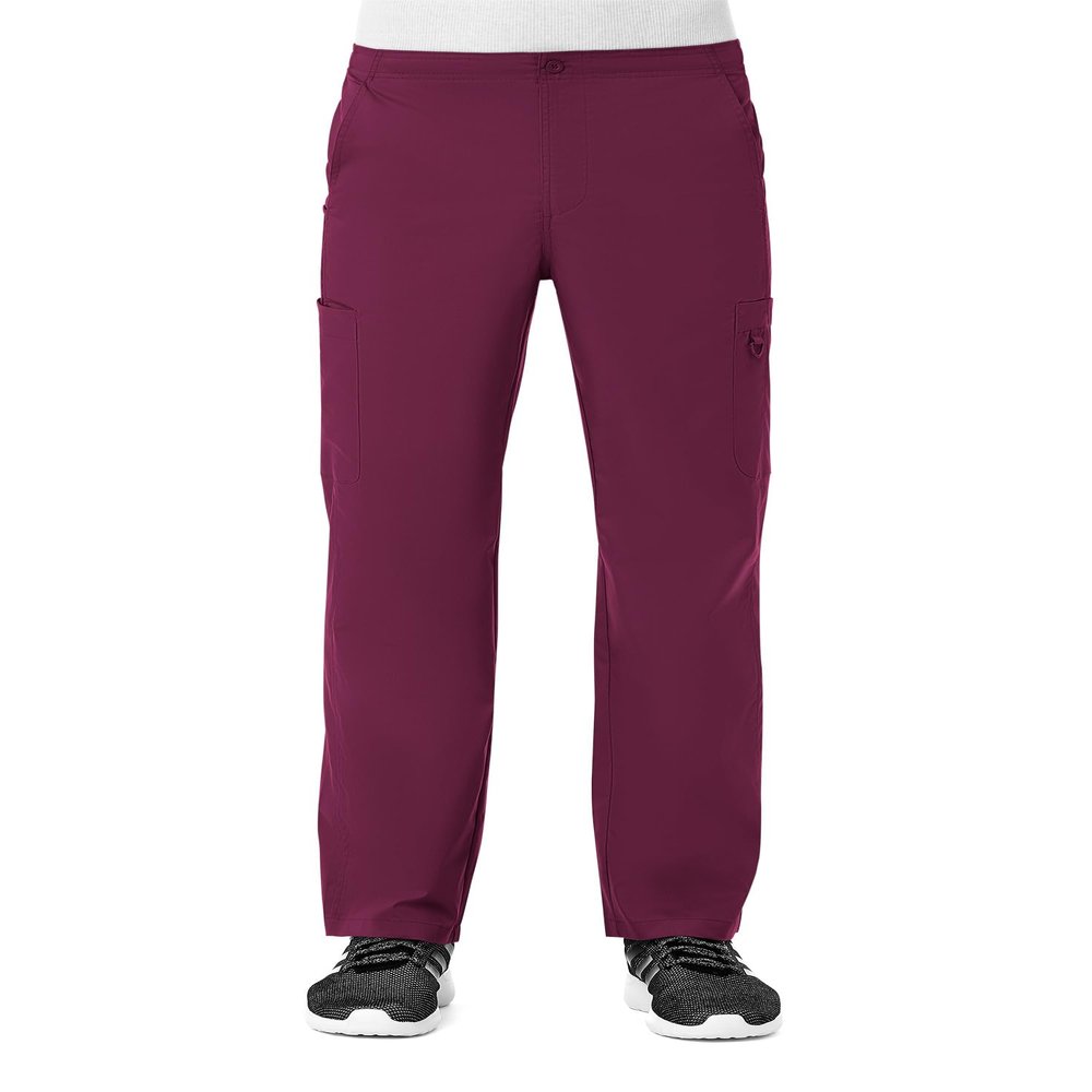 Maevn EON Men's Half Elastic 8-Pocket Cargo Scrub Pants (XX-Large, Wine)