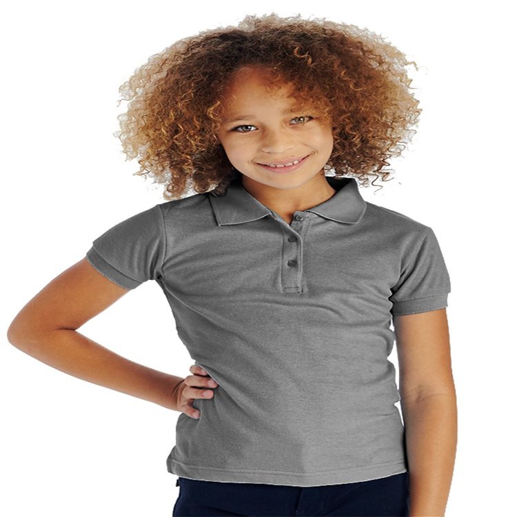 Cutie Patootie - Girls - Solid Polo Shirt w/Cute Button-Up - 4 - Grey