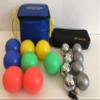 BuyBocceBalls Unique Package - Glow in Dark Bocce Set and - 73mm Metal Bocce/Petanque - 8 Ball Set with 4 Silver and 4 Striped Grind Sand Balls and Black Bag view 1