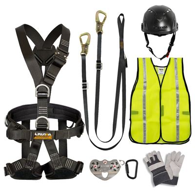 Fusion Climb Pro Backyard FK-A-HLTCHVG-23 Carabineer Helmet Vest Gloves Bundle, Black