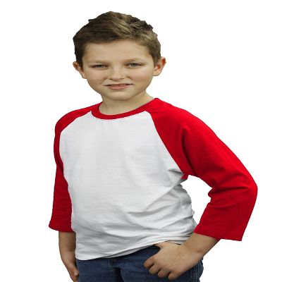 Monag Unisex Youth Long Sleeve Raglan Tee, Baseball Shirt, White/Red YL