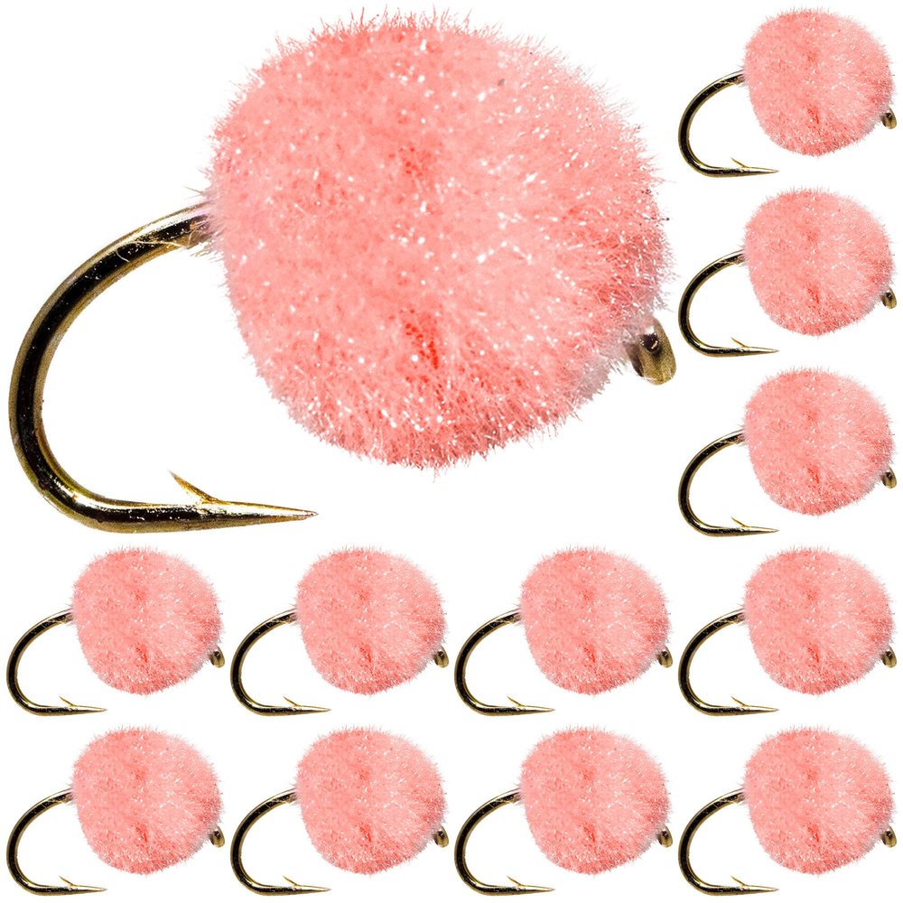 CREATIVE ANGLER 12 Piece Salmon Egg Fly - Fly Fishing Accessories - Premium Fly Fishing Flies for Trout, Steelhead, and Salmon, Size 8, Peach