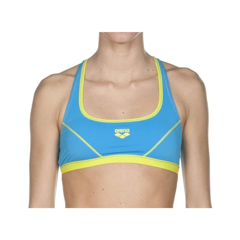 ARENA Women's MaxLife Racer Back Athletic Chlorine Resistant Swim Bikini Top for Athletes Pool or Beach, Turquoise/Soft Green, Size 28