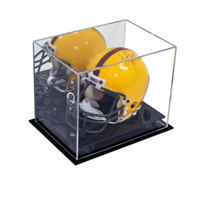 Better Display Cases Acrylic Mini - Miniature Football Helmet (not Full Size) Display Case with Mirror, Black Risers and Black Base (A003-BR)