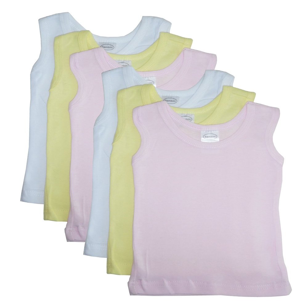 Bambini 0366 L Girls Rib Knit Assorted Pastel Sleeveless Tank Top Shirt44; Large - Pack of 6