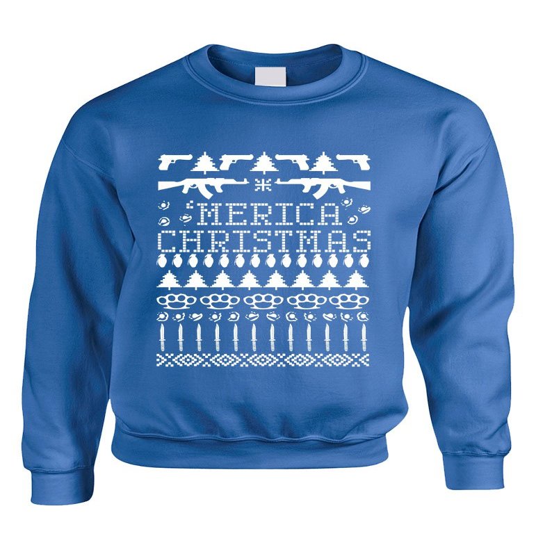 ALLNTRENDS Adult Crewneck 'Merica Ugly Christmas Sweater Love USA Holiday (M, Royal Blue)