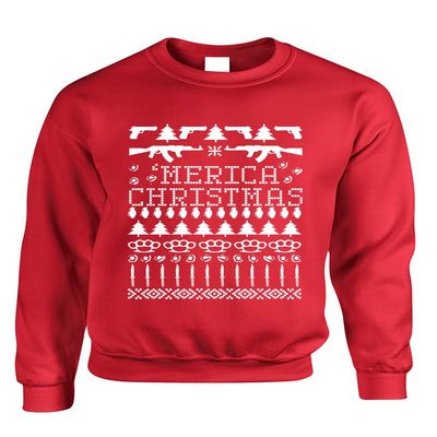 ALLNTRENDS Adult Crewneck 'Merica Ugly Christmas Sweater Love USA Holiday (L, Red)