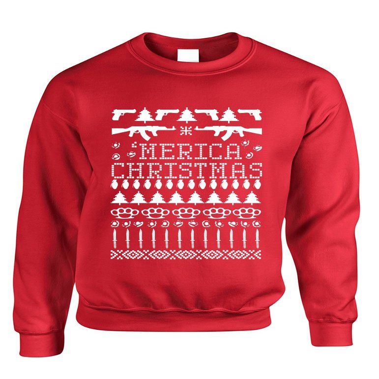 ALLNTRENDS Adult Crewneck 'Merica Ugly Christmas Sweater Love USA Holiday (L, Red)