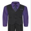 Rafael Boy's Vest and Pant Set, Includes Shirt, Tie and Hanky - Black/Purple, 5 view 1