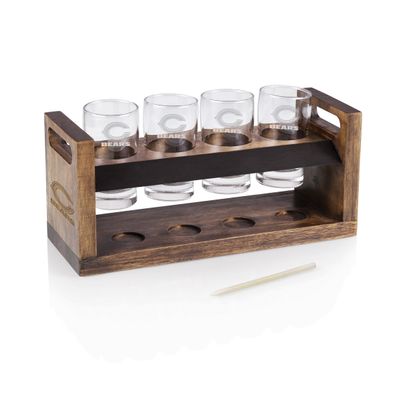 NFL Craft Beer Flight Set - Beer Glasses Set - Gifts for Beer Lovers, (Acacia Wood)