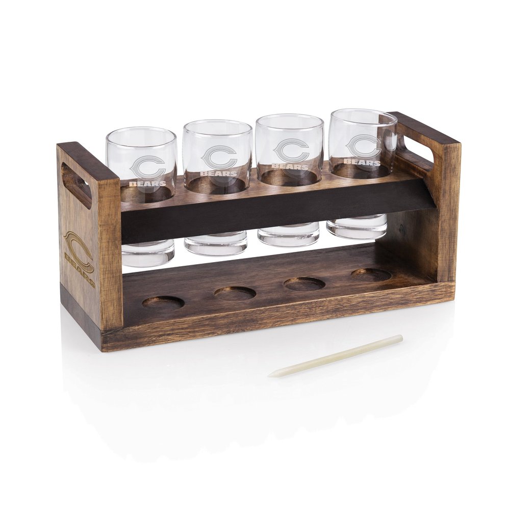 NFL Craft Beer Flight Set - Beer Glasses Set - Gifts for Beer Lovers, (Acacia Wood)