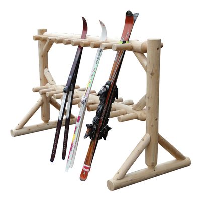 17-Place Freestanding Log Ski Rack Holder, Indoor & Outdoor Snowboard Racks, Standing Storage, Garage Racks for Snow Skis, Durable Snowboard Rack Garage Storage Organizer - Unfinished