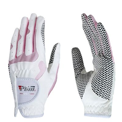 PGM Women's Golf Glove One Pair, Improved Grip System, Cool and Comfortable (White Pink, XL)