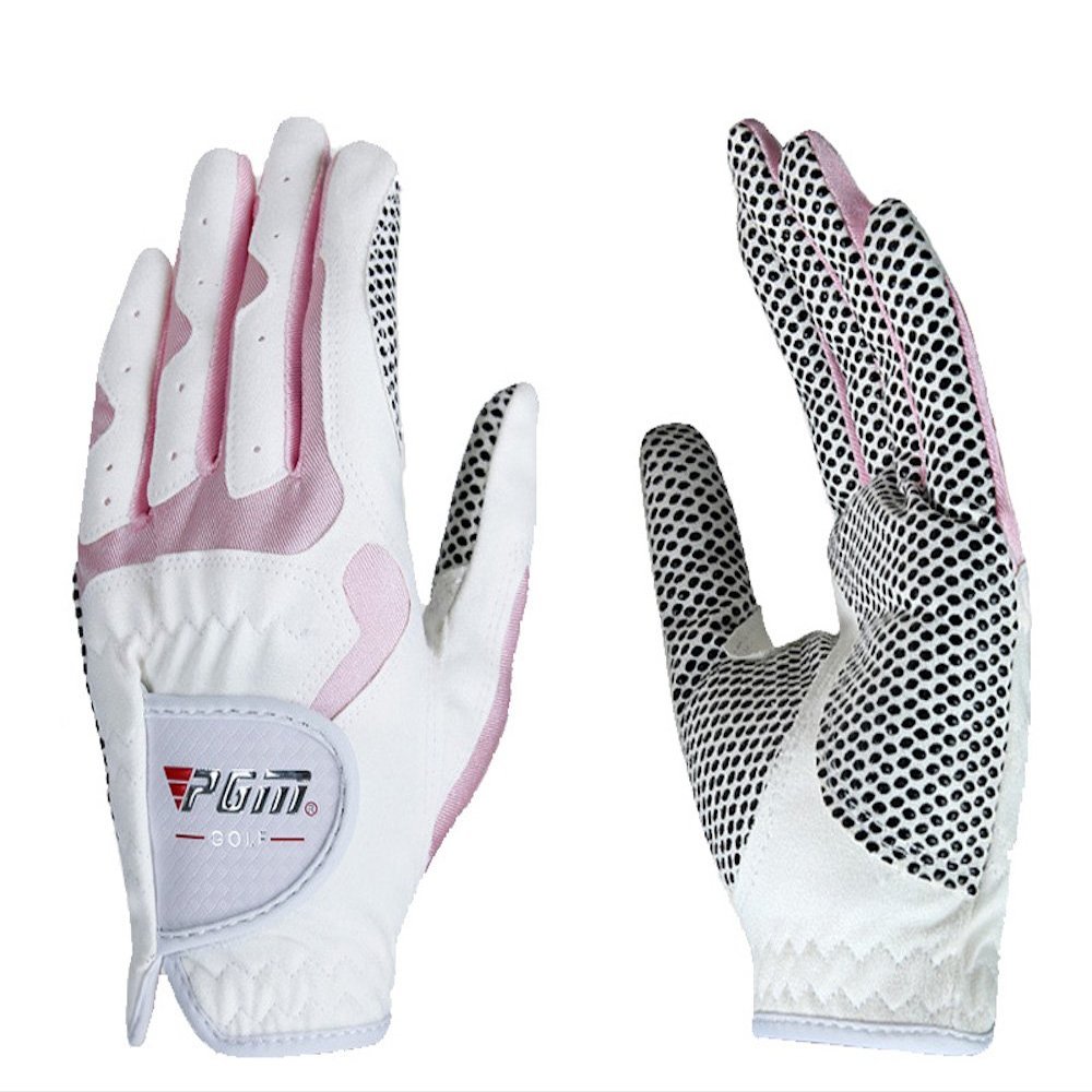 PGM Women's Golf Glove One Pair, Improved Grip System, Cool and Comfortable (White Pink, XL)