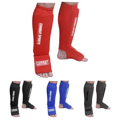 Combat Sports Shin & Instep Padded Guards, Elastic, Impact-Absorbing Shin Guards with Snug Support, Ideal for MMA, Muay Thai, and Martial Arts, Washable MMA Gear for Men and Women, Red, Small