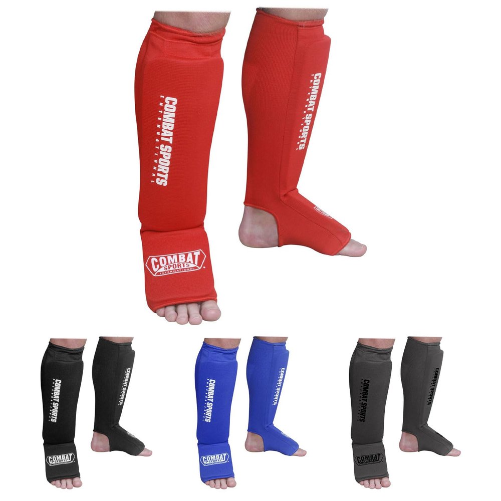 Combat Sports Shin & Instep Padded Guards, Elastic, Impact-Absorbing Shin Guards with Snug Support, Ideal for MMA, Muay Thai, and Martial Arts, Washable MMA Gear for Men and Women, Red, Small