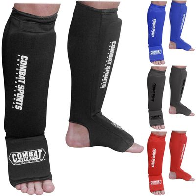 Combat Sports Shin & Instep Padded Guards, Elastic, Impact-Absorbing Shin Guards with Snug Support, Ideal for MMA, Muay Thai, and Martial Arts, Washable MMA Gear for Men and Women, Blue, Small