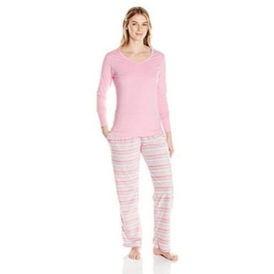 Bottoms Out Women's Printed Micro Fleece Pajama Set, Coral/Aqua, Large