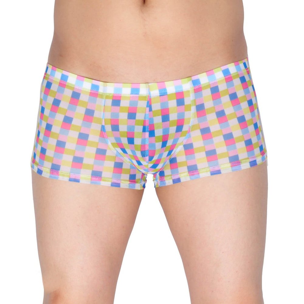 JAXFSTK Men's Checker Boxer Underwear Gay Cut Square Pants Male Bluge Pouch Trunk Bodywear Light Blue M