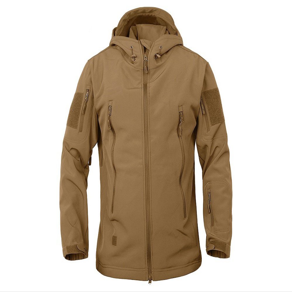 DLP Tactical Stalker Soft Shell Waterproof & Windproof Fleece Hooded Jacket (Large, Coyote)