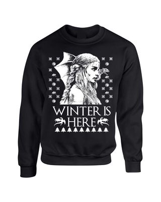 ALLNTRENDS Adult Crewneck Winter is Here Ugly Christmas Sweater Khalessi Top (XL, Black)