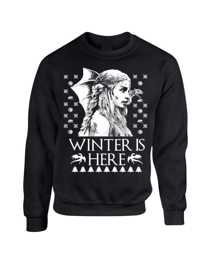 ALLNTRENDS Adult Crewneck Winter is Here Ugly Christmas Sweater Khalessi Top (XL, Black)