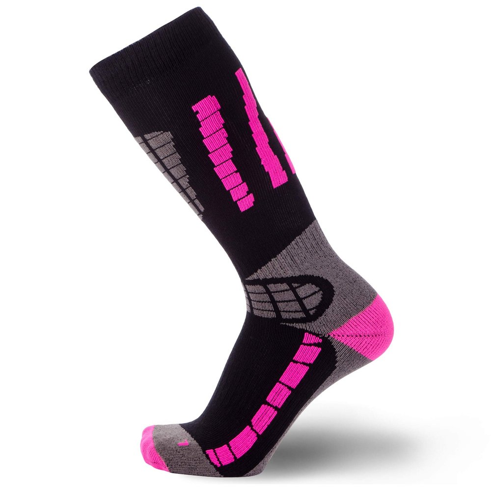 Pure Athlete Kids Ski Socks - Merino Wool OTC Winter Skiing Sock for Boys Girls (1 Pair - Black/Neon Pink, X-Small-Small)