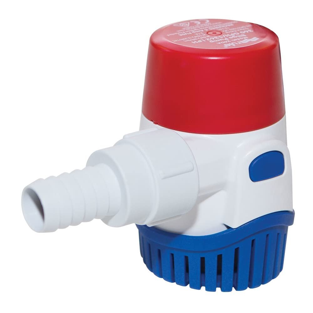 Rule Standard Bilge Pump 24DA - Not Automatic, Submersible, Marine Bilge Pump for Boats with Thermal Cut-Off, Check Valve, Low Amperage, 3/4" Threaded Ports, Ideal Boat Accessories - 360, 12V
