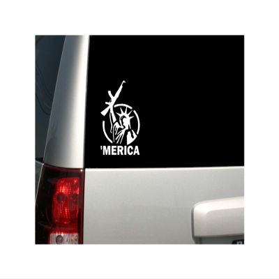 6" White 'Merica Decal - Lady Liberty AK47 - Made in The USA - Gun Rights