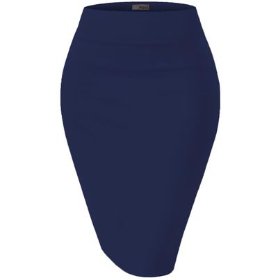 Hybrid & Company Women's Premium Nylon Ponte Stretch High Waist Pencil Suit Skirt Below Knee KSK45002 1073T Navy M