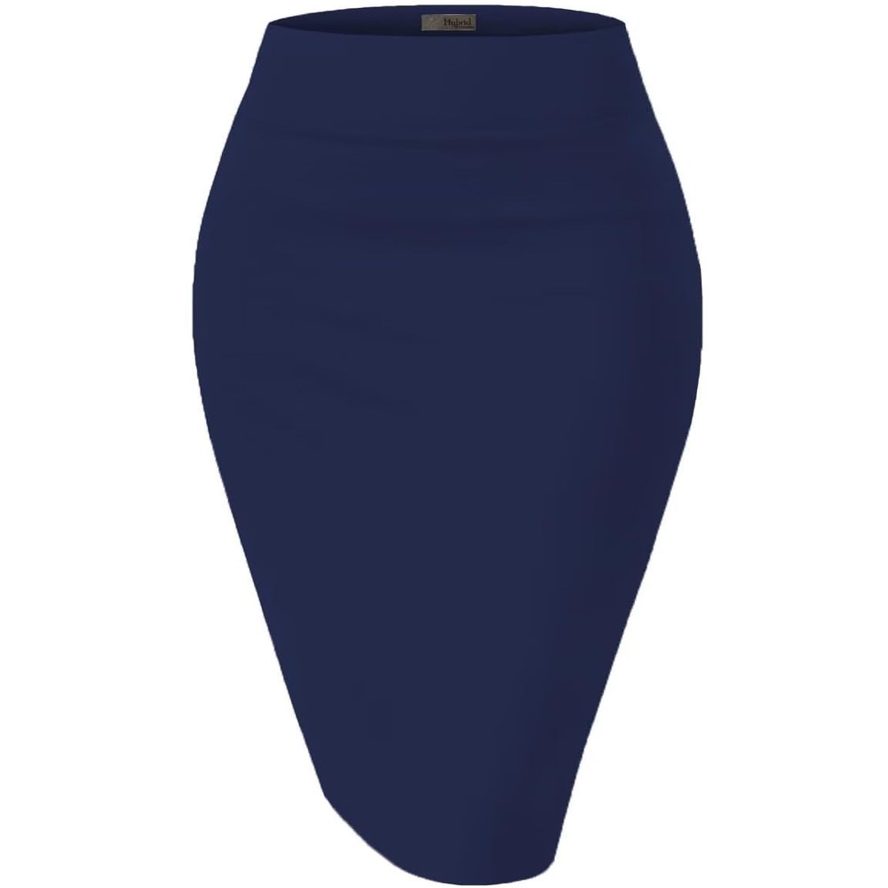 Hybrid & Company Women's Premium Nylon Ponte Stretch High Waist Pencil Suit Skirt Below Knee KSK45002 1073T Navy M