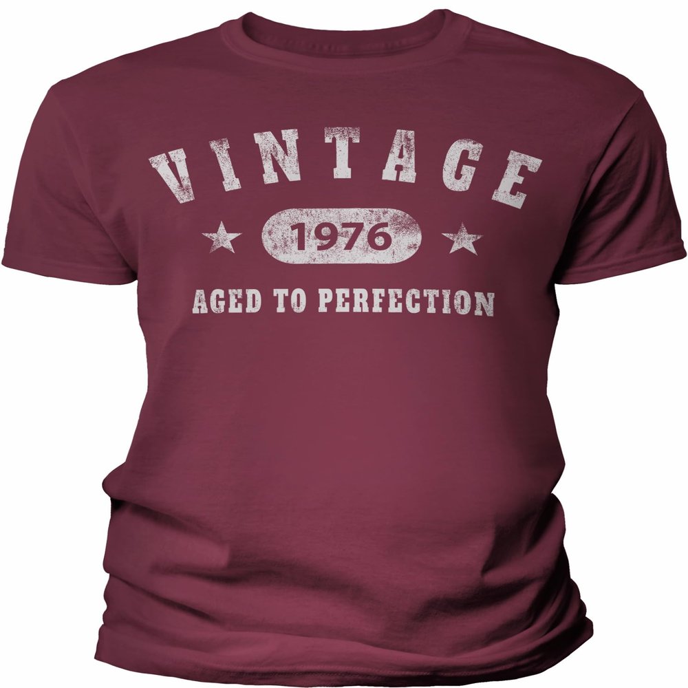 1976 Birthday Shirt for Men - Vintage Stars 1976 Aged to Perfection - 50th Birthday Gift - F/Maroon-4X