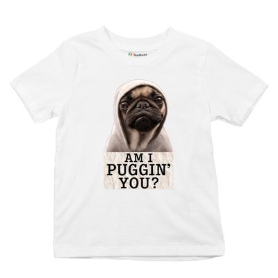 Am I Puggin You Youth Graphic Short Sleeve T-Shirt - Funny Pug Puppy Dad Dog Mom Pet Lover Life Design for Kids Small White