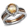 Marimor Jewelry 2.08 Carat Pear Cut Champagne Zirconia Two Toned Stainless Steel Wedding Ring Set Size 10 view 1