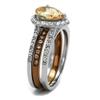 Marimor Jewelry 2.08 Carat Pear Cut Champagne Zirconia Two Toned Stainless Steel Wedding Ring Set Size 10 view 4