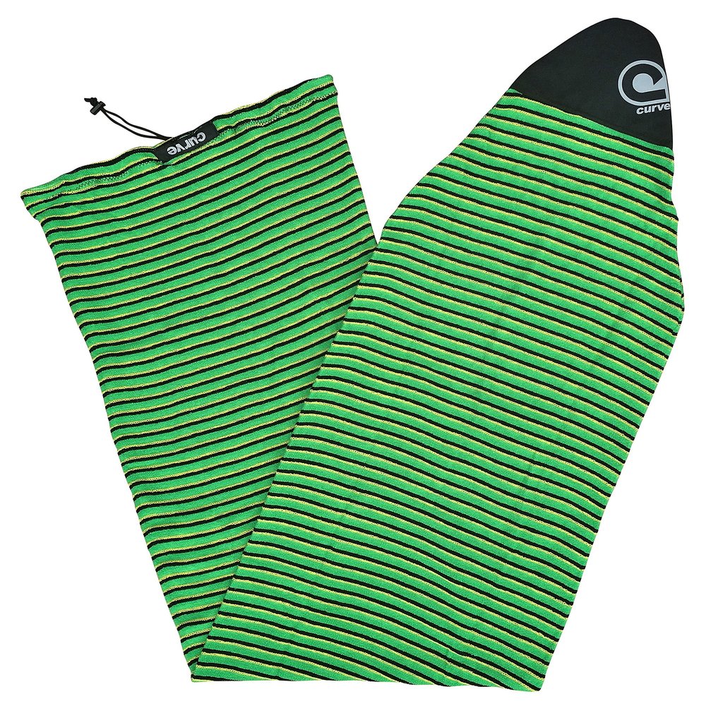 Stretch Surfboard Sock Cover - Pointed Nose [CHOOSE COLOR] (Green Horizon Stripe, 6'6)