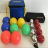 BuyBocceBalls Unique Package - Glow in Dark Bocce Set and - 73mm Metal Bocce/Petanque - 8 Ball Set with 4 Silver and 4 red Balls and Black Bag view 1