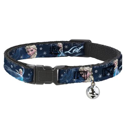 Buckle-Down Breakaway Cat Collar - Elsa the Snow Queen Poses/Snowflakes LET IT GO Blues/White - 1/2" Wide - Fits 8-12" Neck - Medium