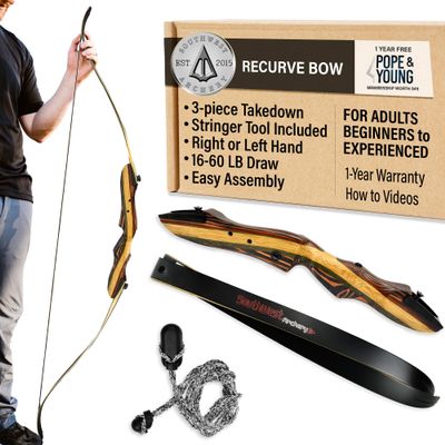 Southwest Archery Tigershark Takedown Recurve Bow  62" Hunting Bow  Left & Right Handed  Draw Weights in 16lb-60lb  USA Based Company  Includes Stringer Tool (Standard, Left Hand, 45lb)