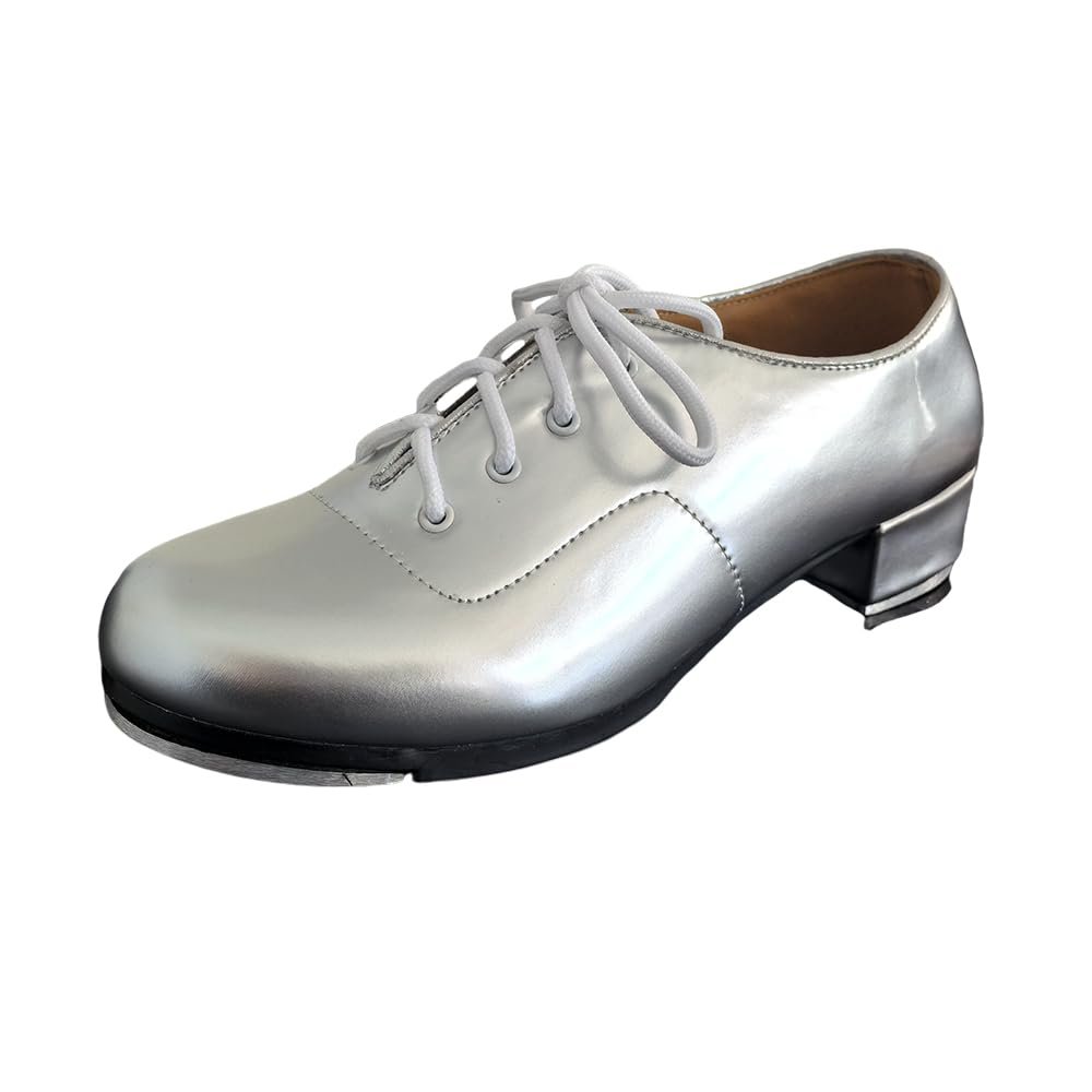 MSMAX Tap Shoes for Men Silver Lace Up Dance Oxford for Adults 7 M US Men