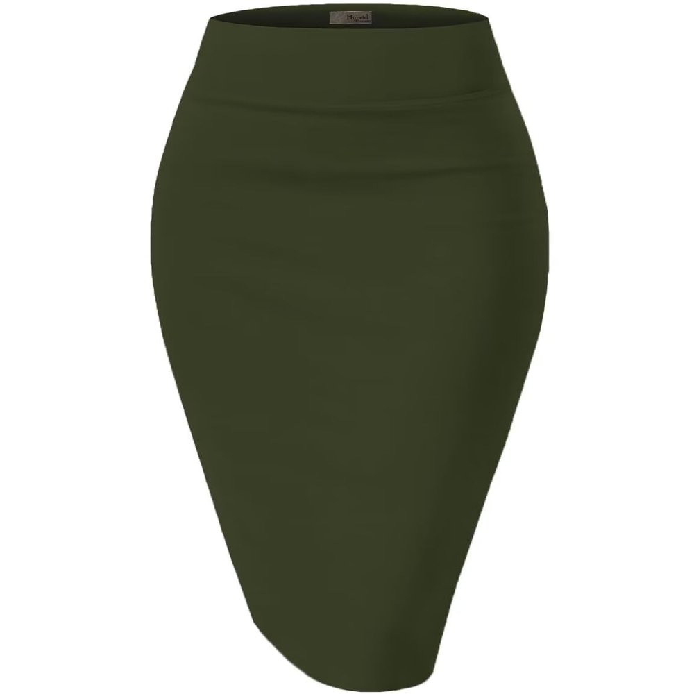 Hybrid & Company Women's Premium Nylon Ponte Stretch High Waist Pencil Suit Skirt Below Knee KSK45002 1073T Olive S