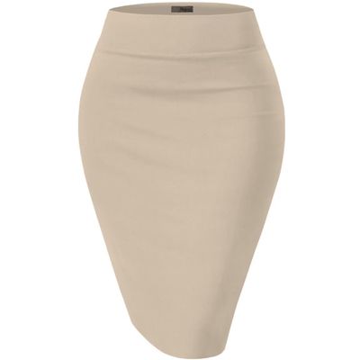 Hybrid & Company Women's Premium Nylon Ponte Stretch High Waist Pencil Suit Skirt Below Knee KSK45002 1073T NW Stone 2X