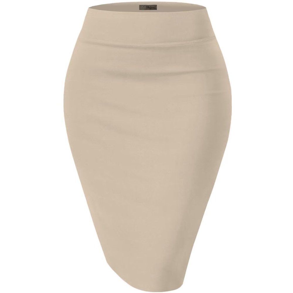 Hybrid & Company Women's Premium Nylon Ponte Stretch High Waist Pencil Suit Skirt Below Knee KSK45002 1073T NW Stone 2X