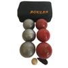 BuyBocceBalls Listing -73mm Metal Petanque/Boules 6 Ball Set with 3 Striped Grind Sand and 3 red Balls and Black Bag view 1