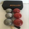 BuyBocceBalls Listing -73mm Metal Petanque/Boules 6 Ball Set with 3 Striped Grind Sand and 3 red Balls and Black Bag view 2