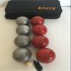 BuyBocceBalls Listing -73mm Metal Bocce/Petanque 8 Ball Set with 4 Striped Grind Sand and 4 red Balls and Black Bag view 2