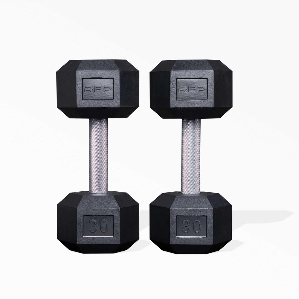 Rep Rubber Hex Dumbbells, 30 lb Pair