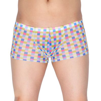 JAXFSTK Men's Checker Boxer Underwear Gay Cut Square Pants Male Bluge Pouch Trunk Bodywear Light Blue XL