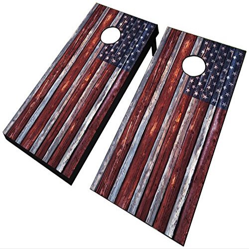 AJJ Cornhole 107-CountryRusticAmericanFlag Country Rustic American Flag Cornhole Set
