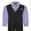 Boy's Vest and Pant Set, Includes Shirt, Tie and Hanky - Black/Lilac, 6 view 1